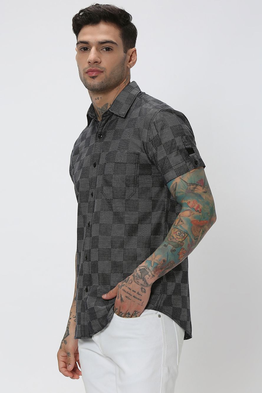 Black Check Slim Fit Casual Shirt