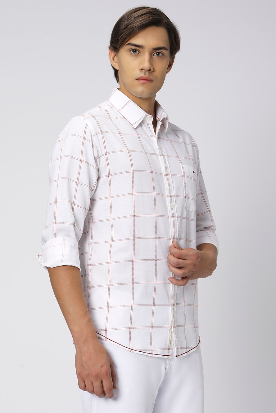 Red & White Printed Check Shirt