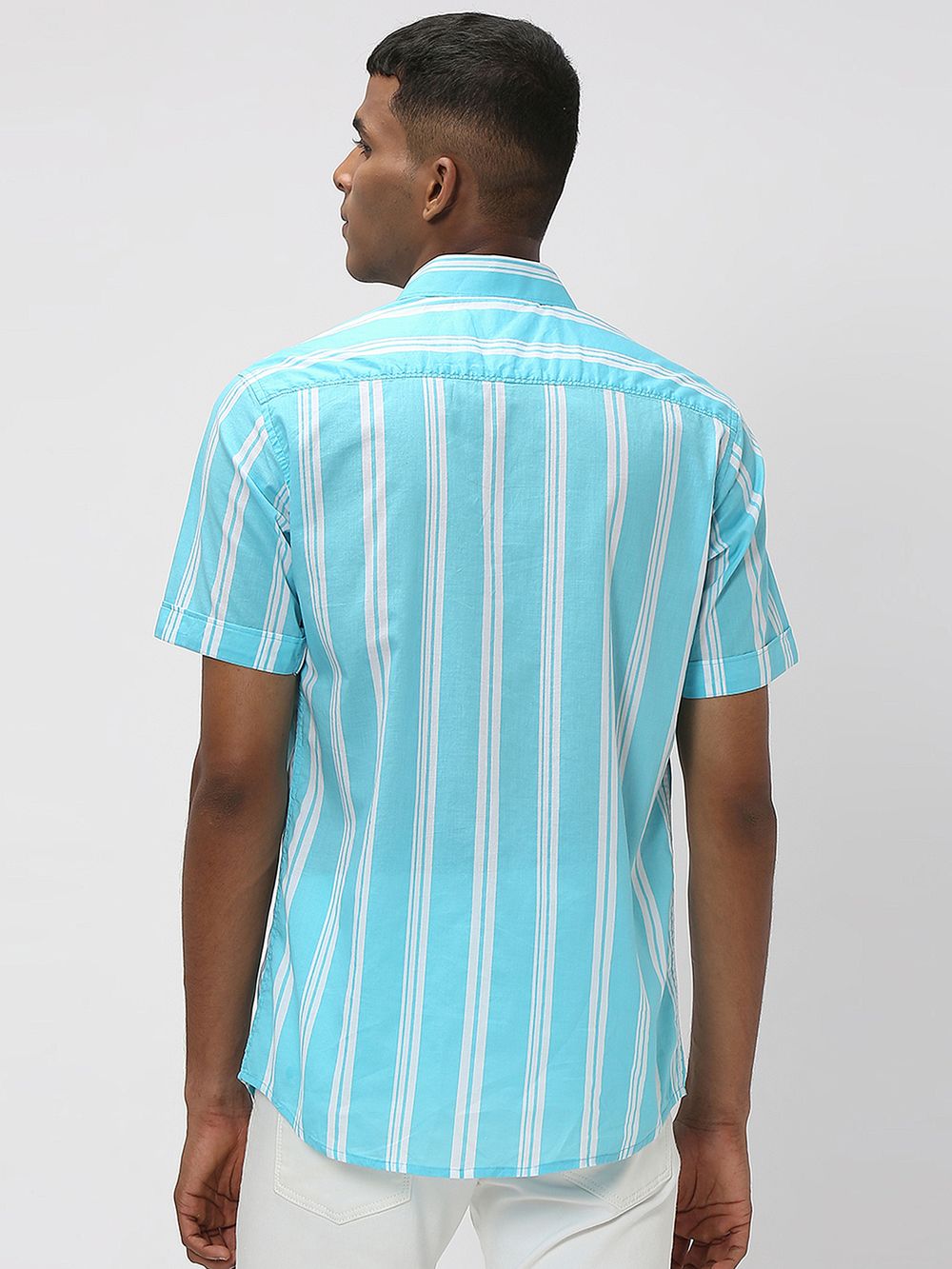 Turquoise & White Stripe Slim Fit Casual Shirt