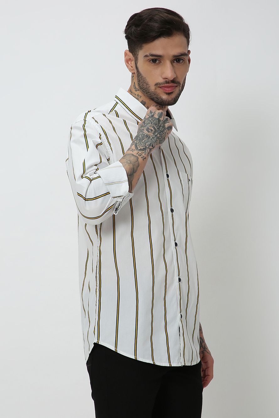 White & Yellow Graphic Stripe Shirt