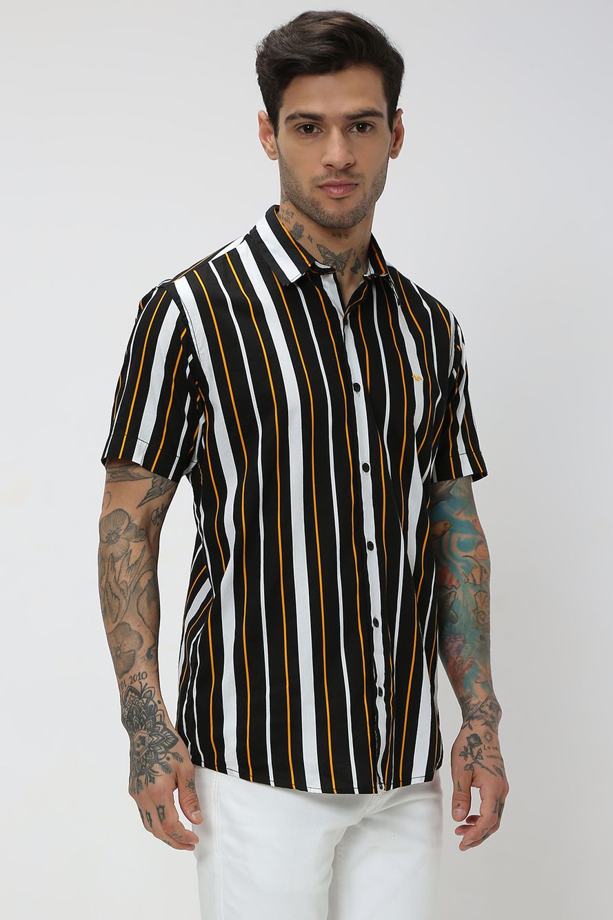 Black & Yellow Resort Stripe Slim Fit Casual Shirt