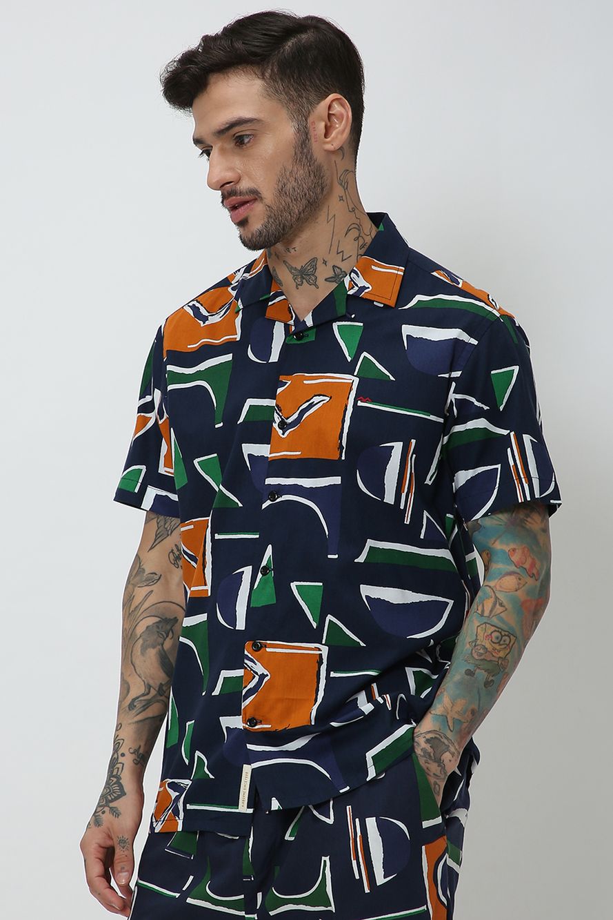 Navy & Rust Abstract Print Shirt