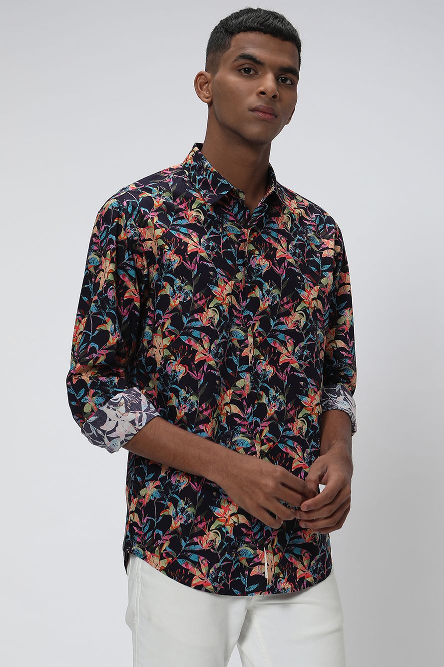 Navy & Multi Digital Print Slim Fit Casual Shirt