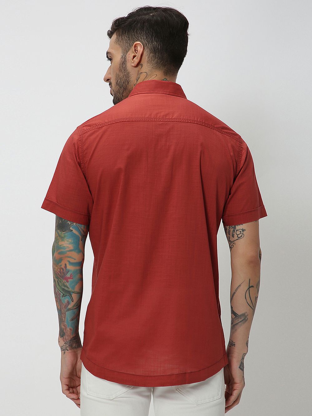 Rust Textured Plain Shirt