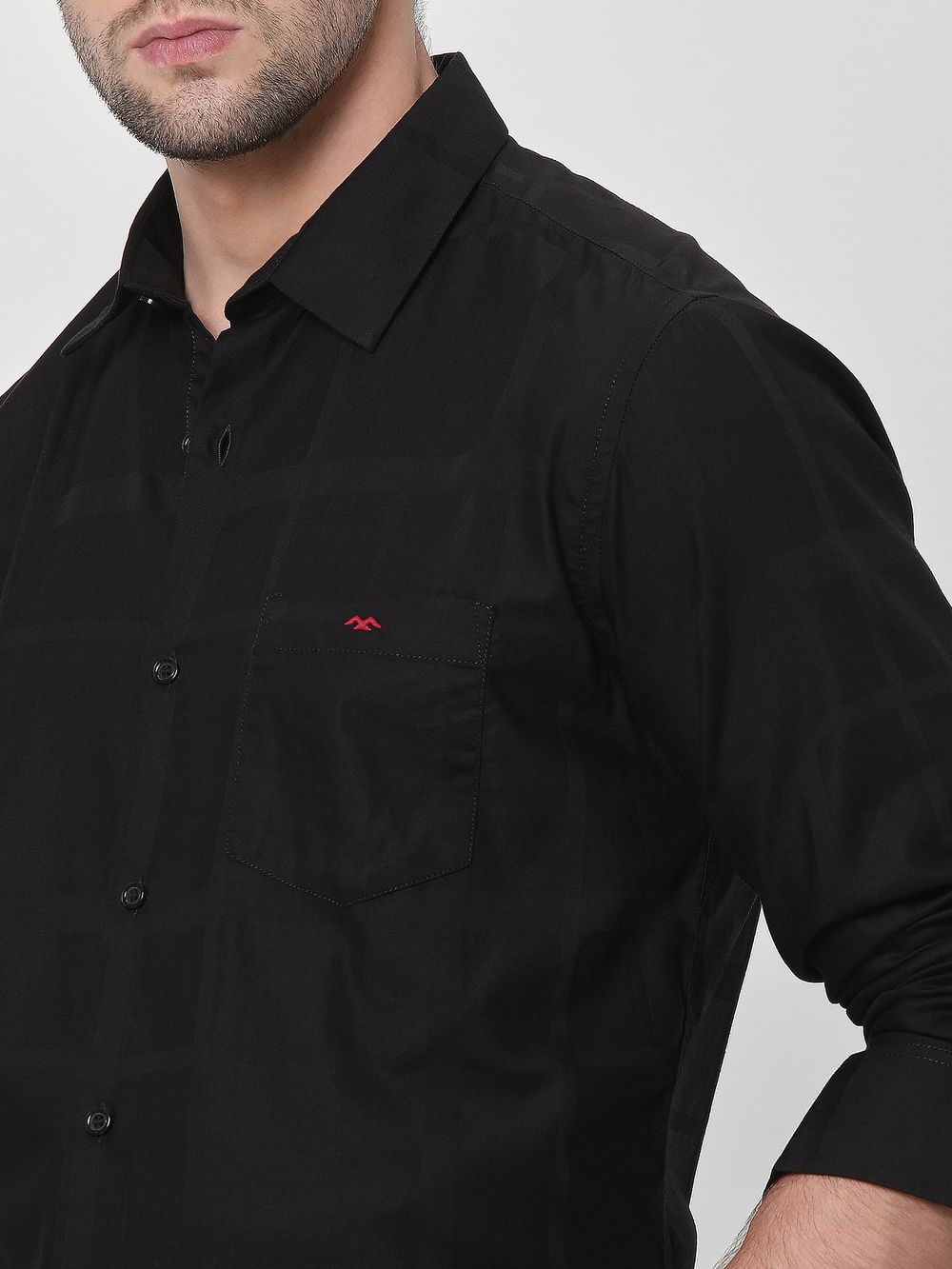 Black Textured Dobby Slim Fit Casual Shirt