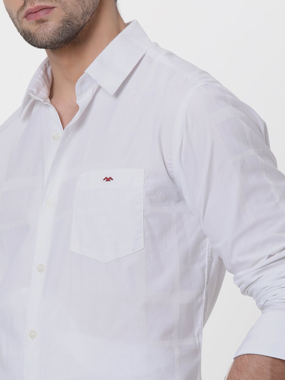 White Textured Dobby Slim Fit Casual Shirt