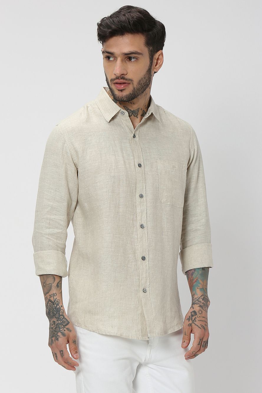 Beige Slim Fit Casual Shirt