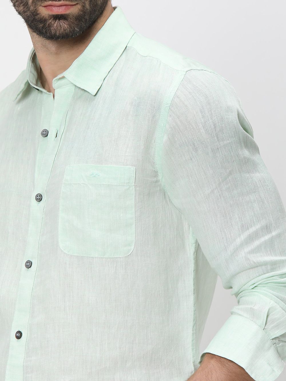 Light Green Pure Linen Plain Shirt