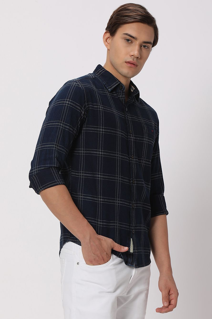 Indigo Blue & White Windowpane Check Shirt