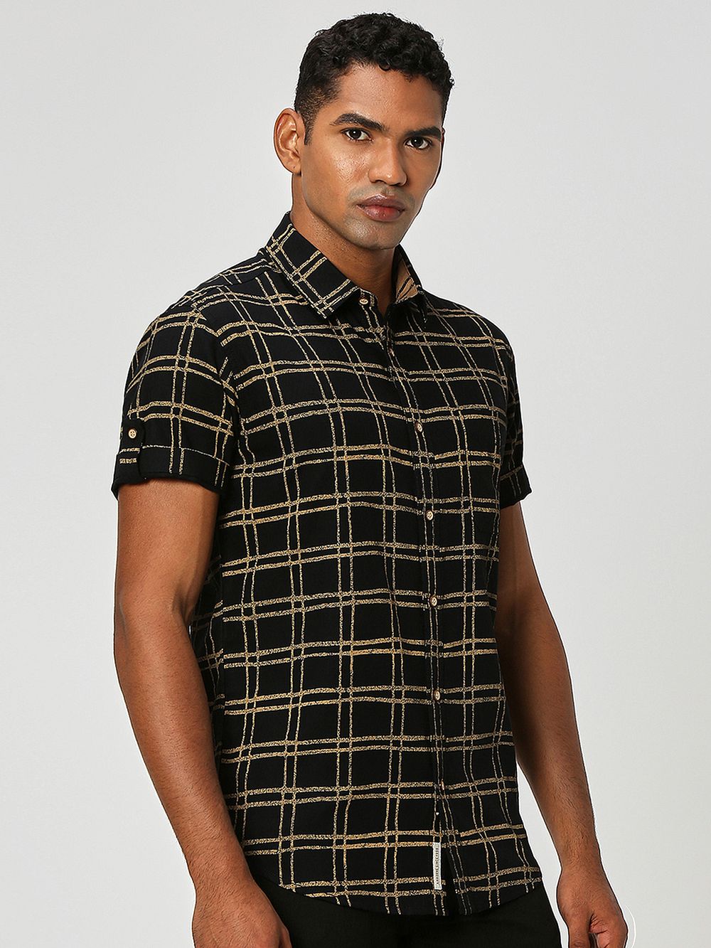 Black Printed Check Shirt