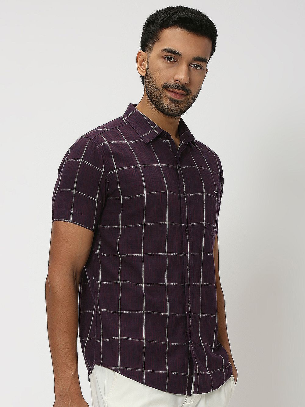 Maroon Windowpane Check Shirt