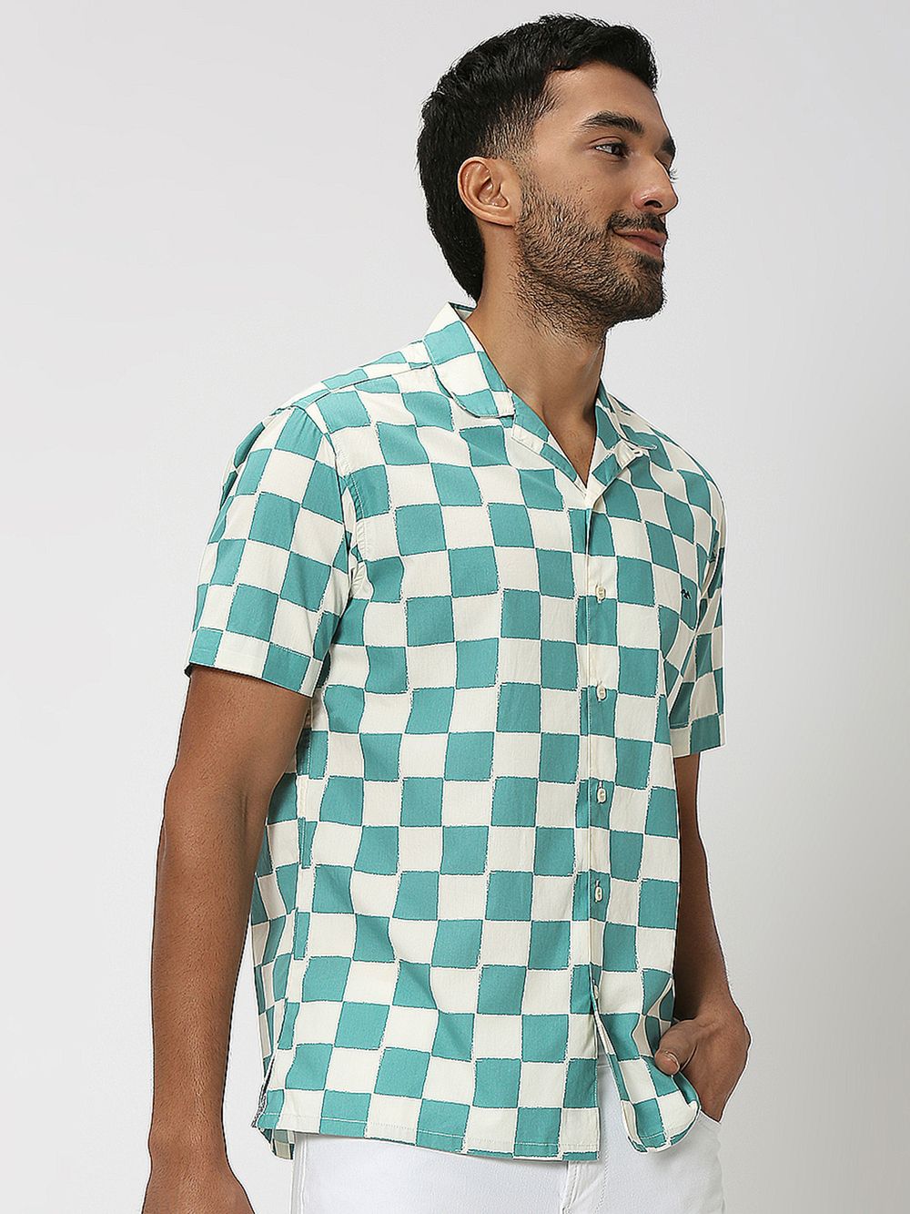 Turquoise Square Check Shirt