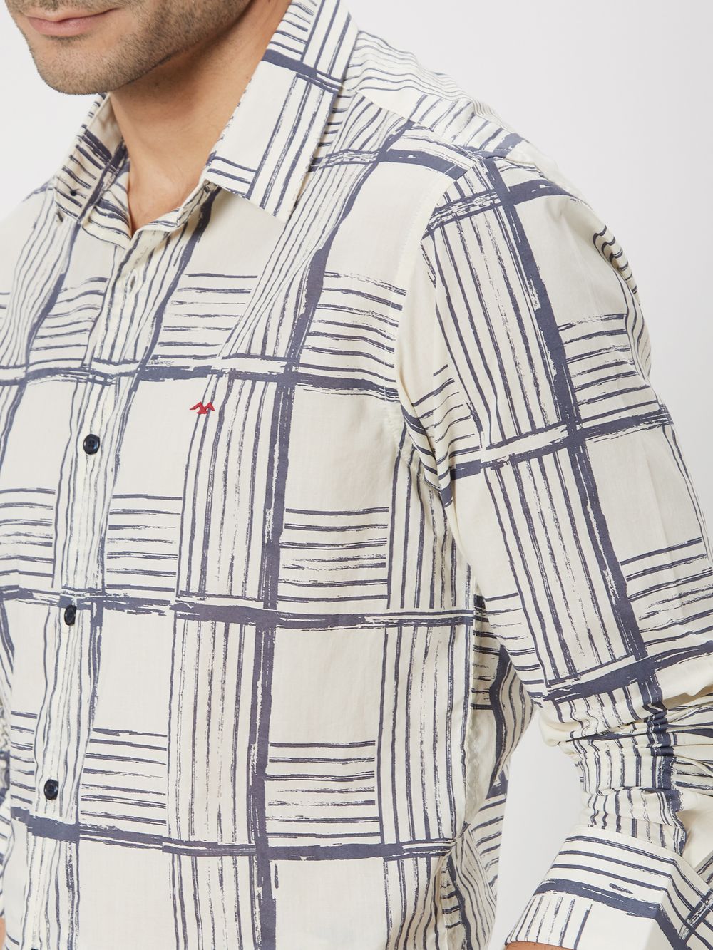 Off White Printed Check Lightweight Shirt