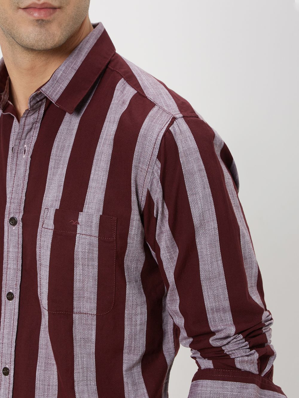 Maroon & Grey Awning Stripe Shirt