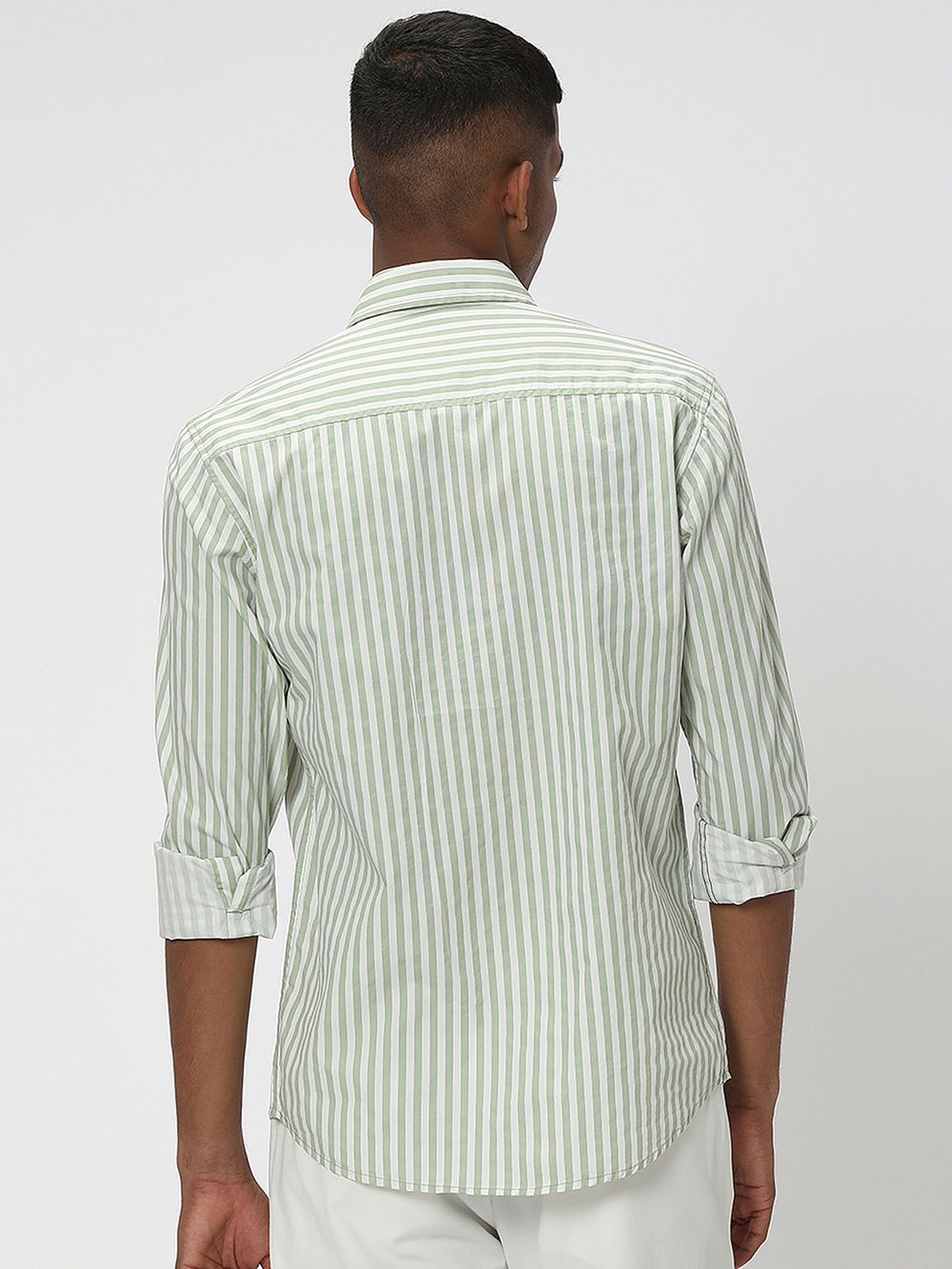 Light Olive & White Candy Stripe Shirt