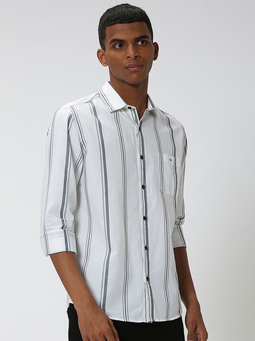 White & Grey Awning Stripe Shirt