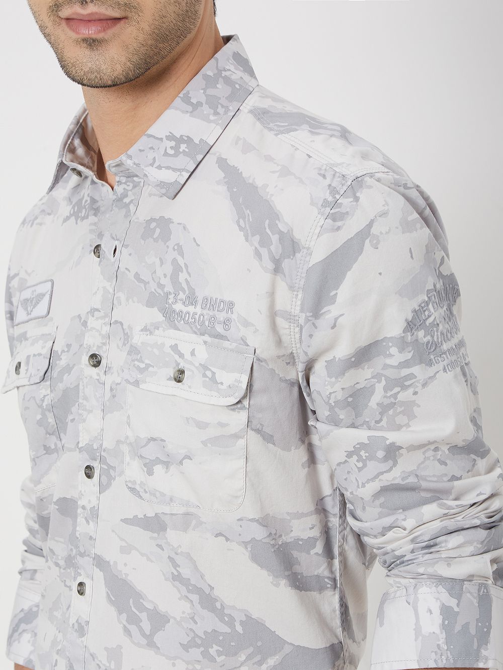 Light Grey & White Camo Print Shirt