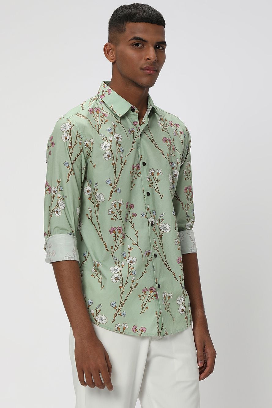 Light Green & White Digital Print Shirt