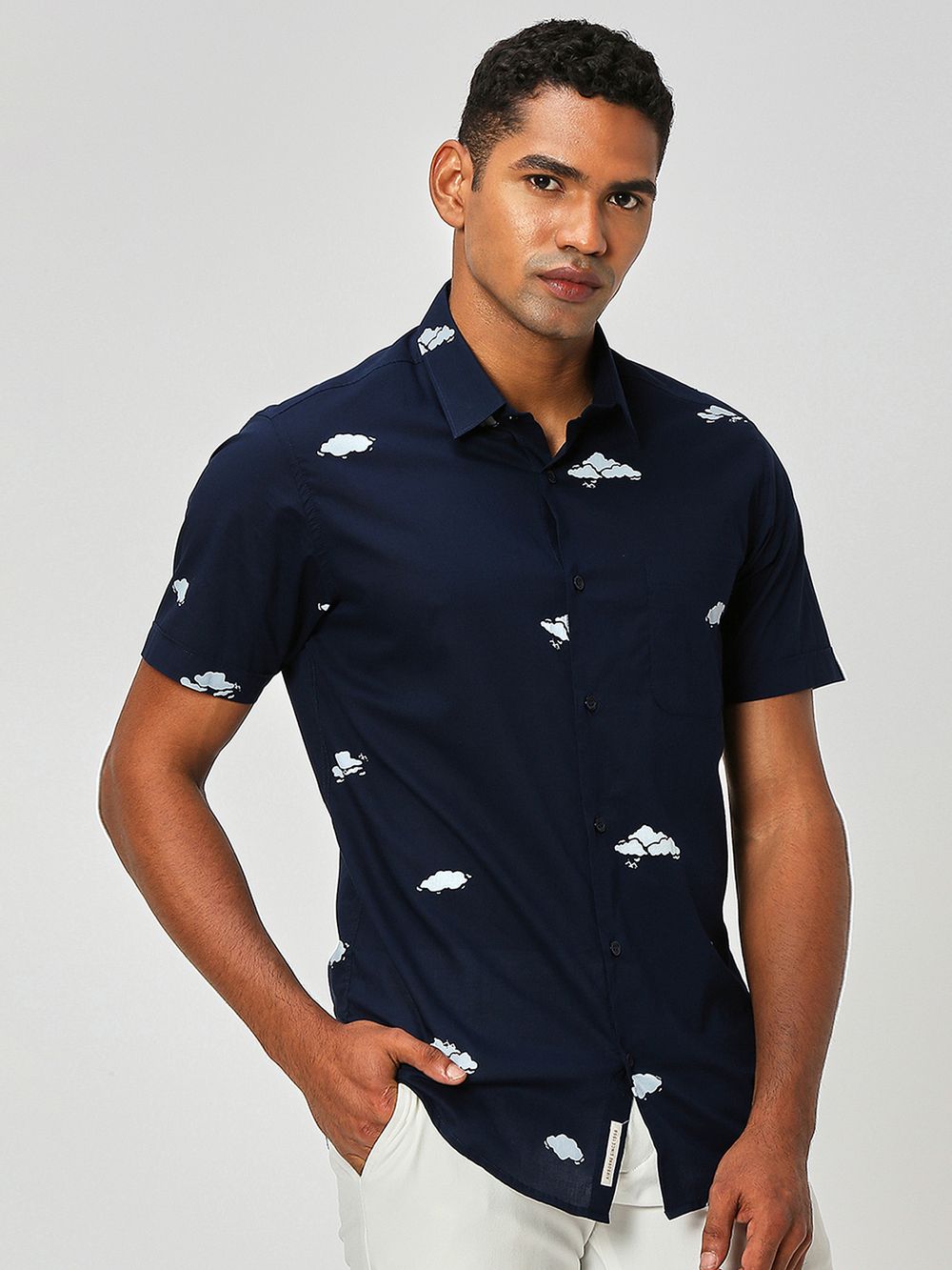 Navy Logo Print Lightweight Shirt