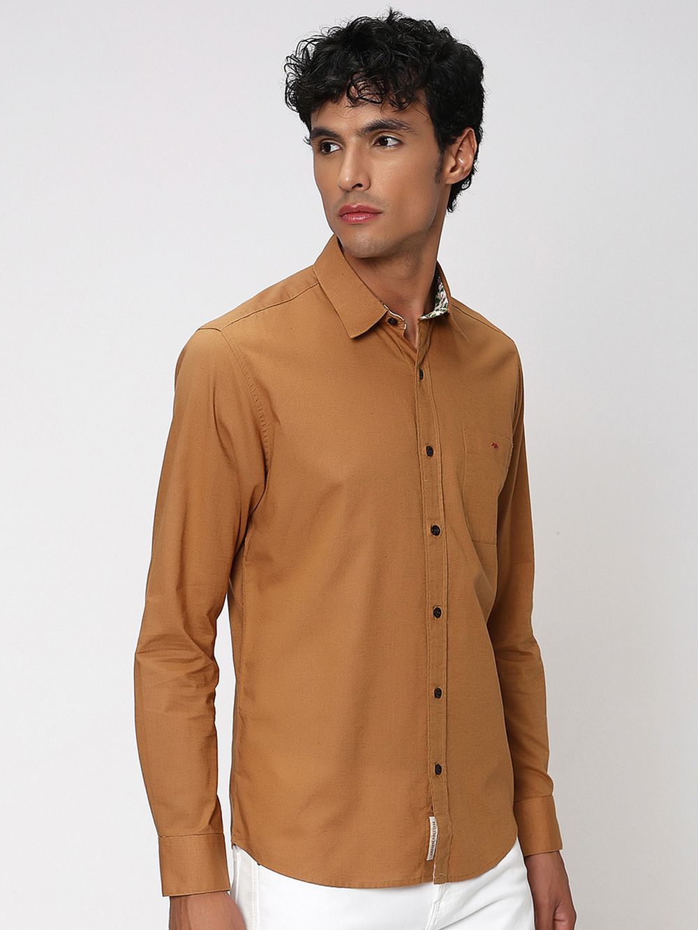 Khaki Cotton Linen Plain Shirt 