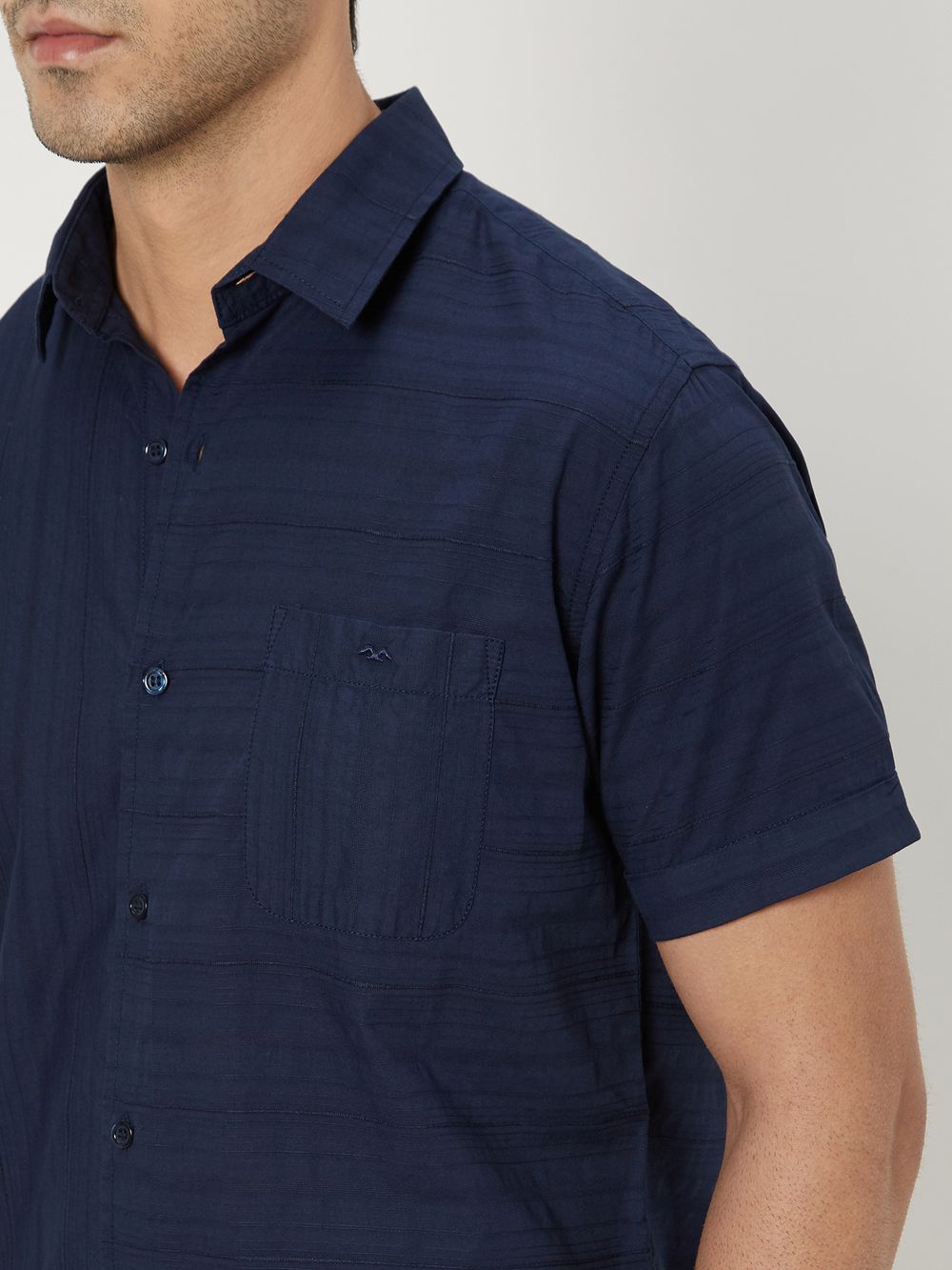 Navy Textured Plain Dobby Shirt 