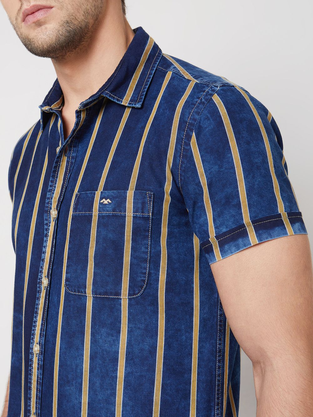 Indigo Blue Denim Stripe Slim Fit Casual Shirt