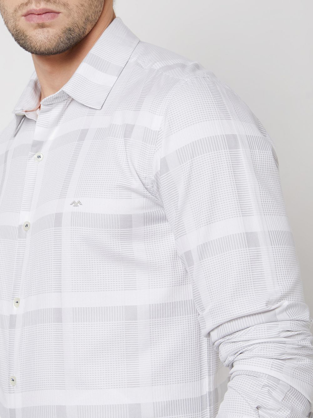 Light Grey Tonal Check Slim Fit Casual Shirt