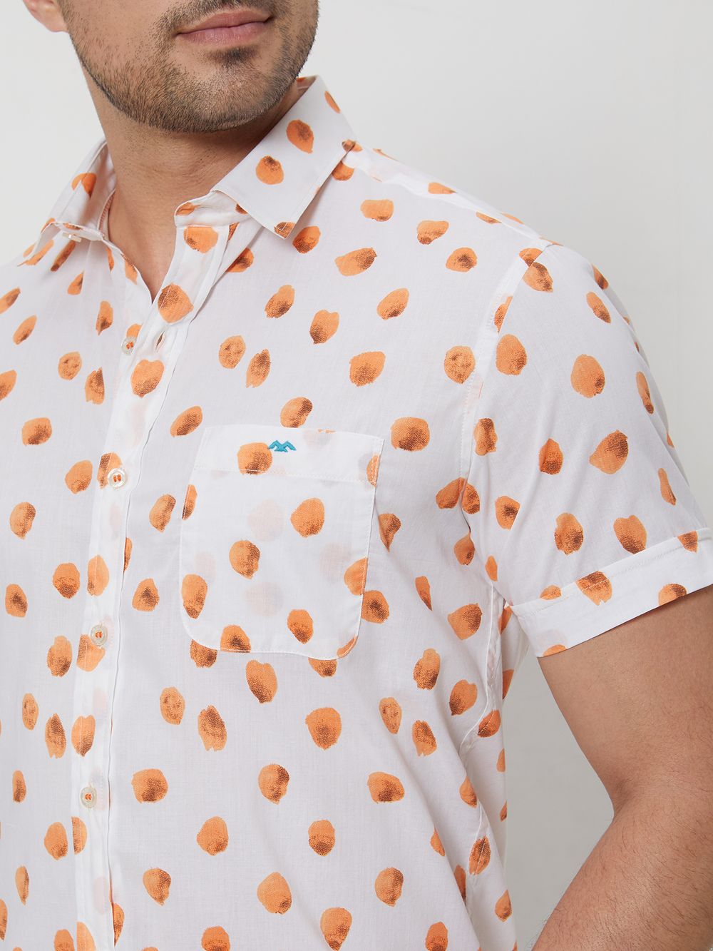 Orange Abstract Print Slim Fit Casual Shirt