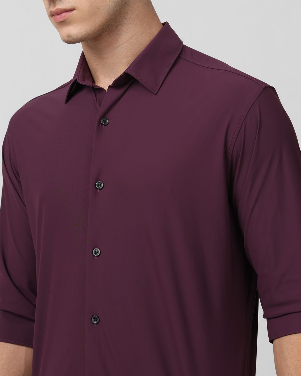 Maroon Stretch Plain Slim Fit Casual Shirt