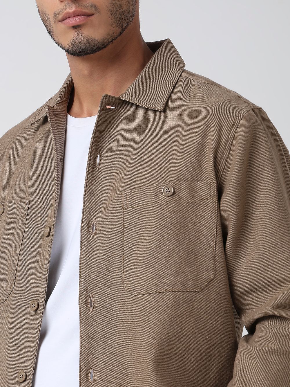 Khaki Twill Oversized Fit Casual Shirt