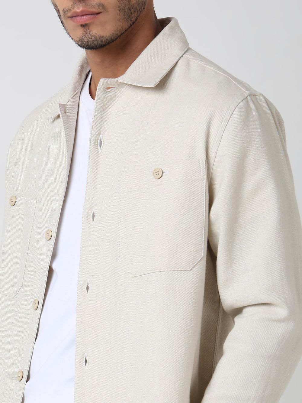 Beige Twill Oversized Fit Casual Shirt