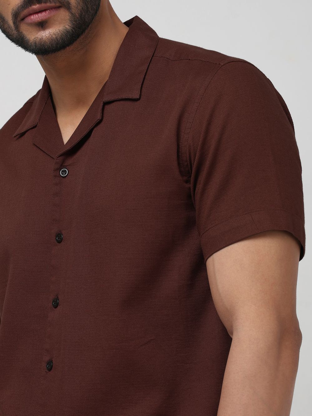 Rust Textured Plain Relaxed Fit Casual Shirt