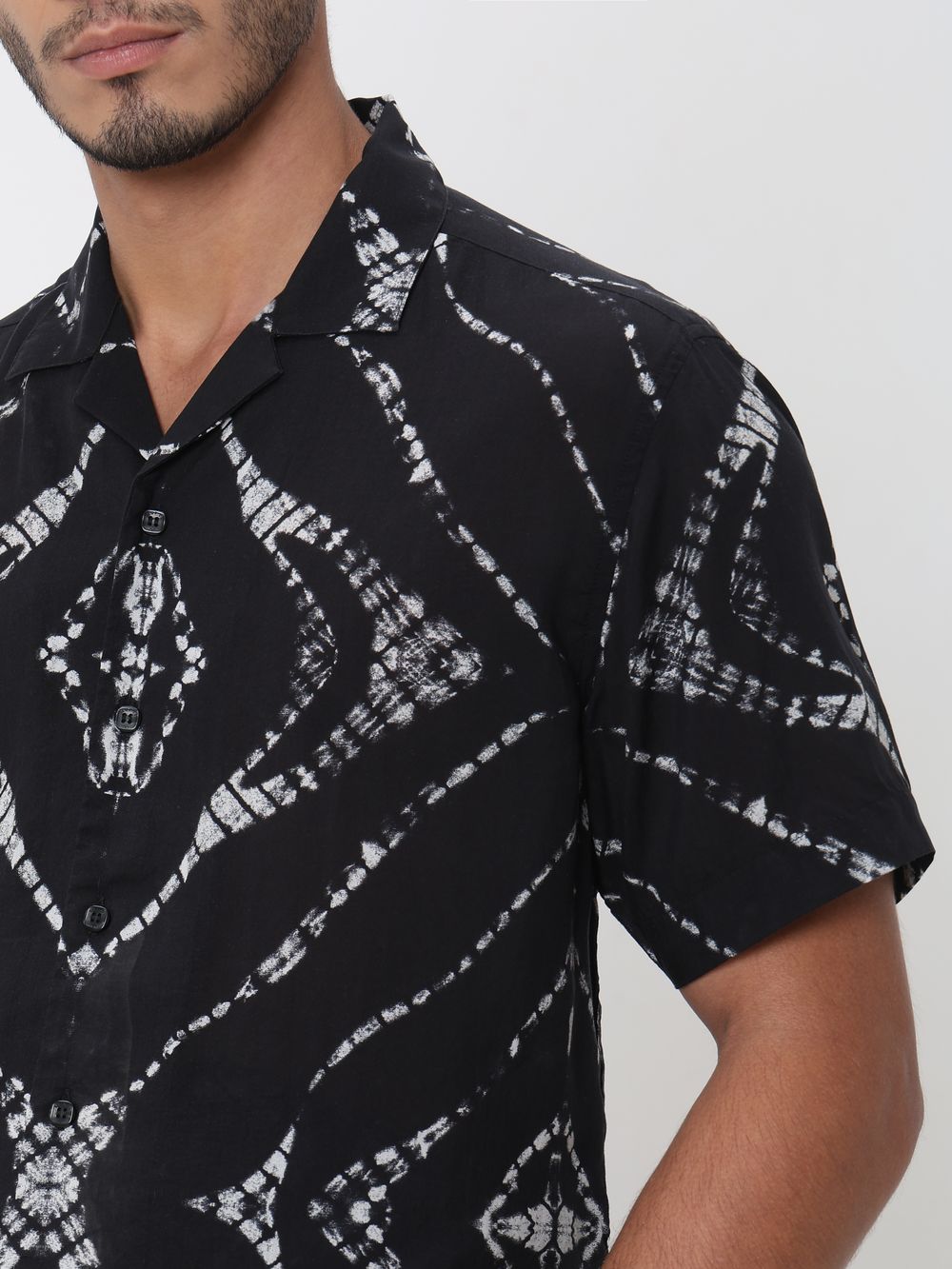 Black Digital Print Relaxed Fit Casual Shirt