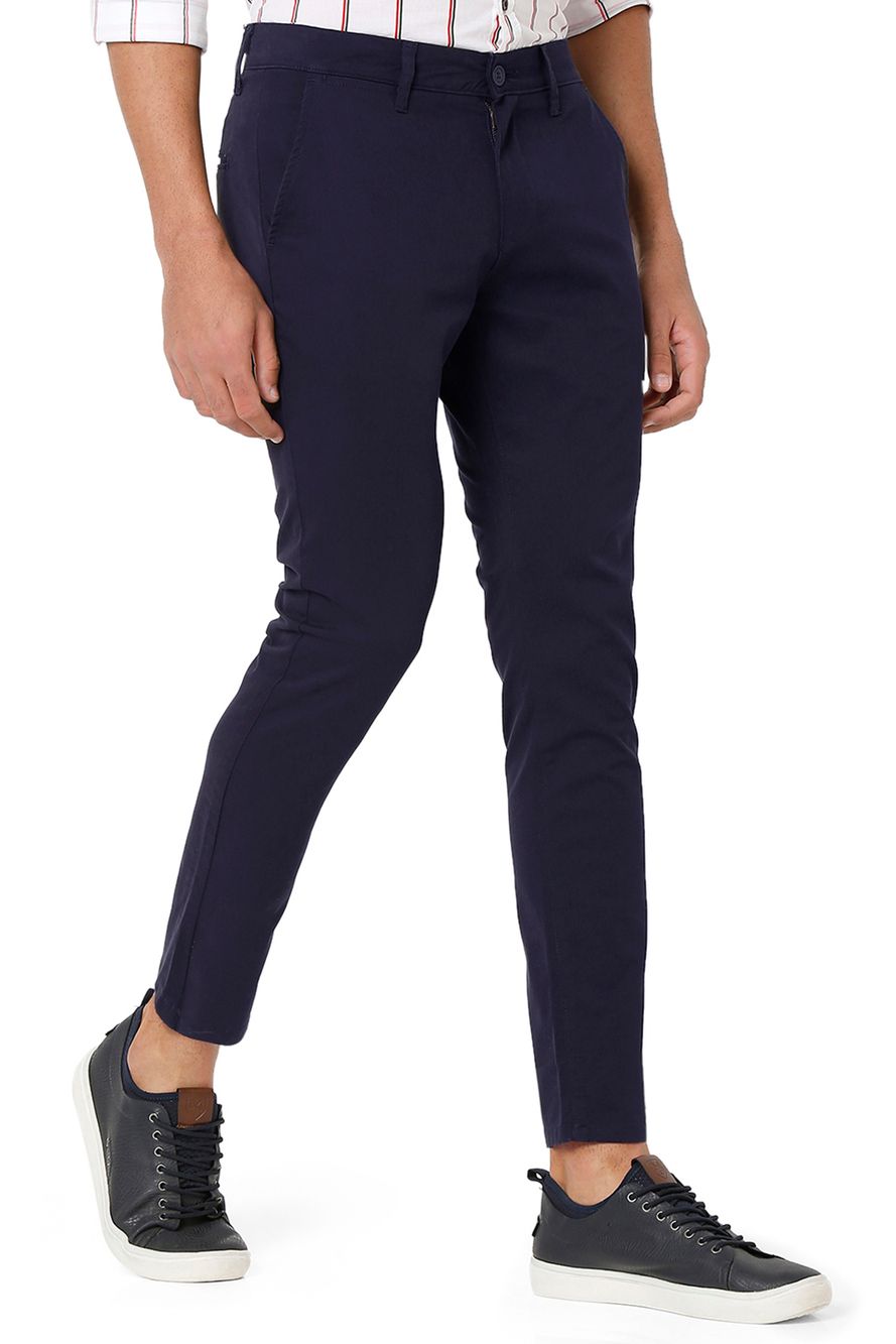 Navy Ankle Length Stretch Chinos