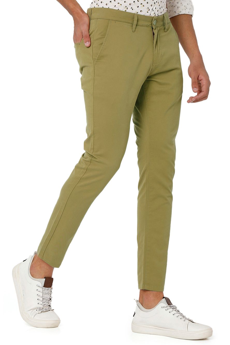 Khaki Ankle Length Stretch Chinos