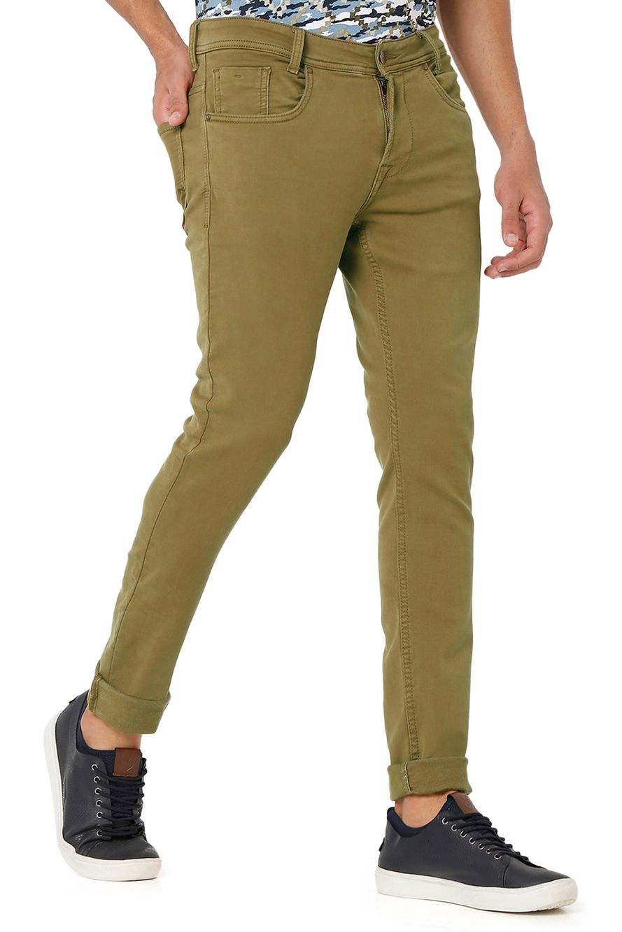 Khaki Skinny Fit Knitted Stretch Jeans