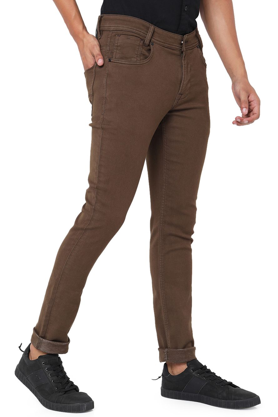 Brown Skinny Fit Knitted Stretch Jeans