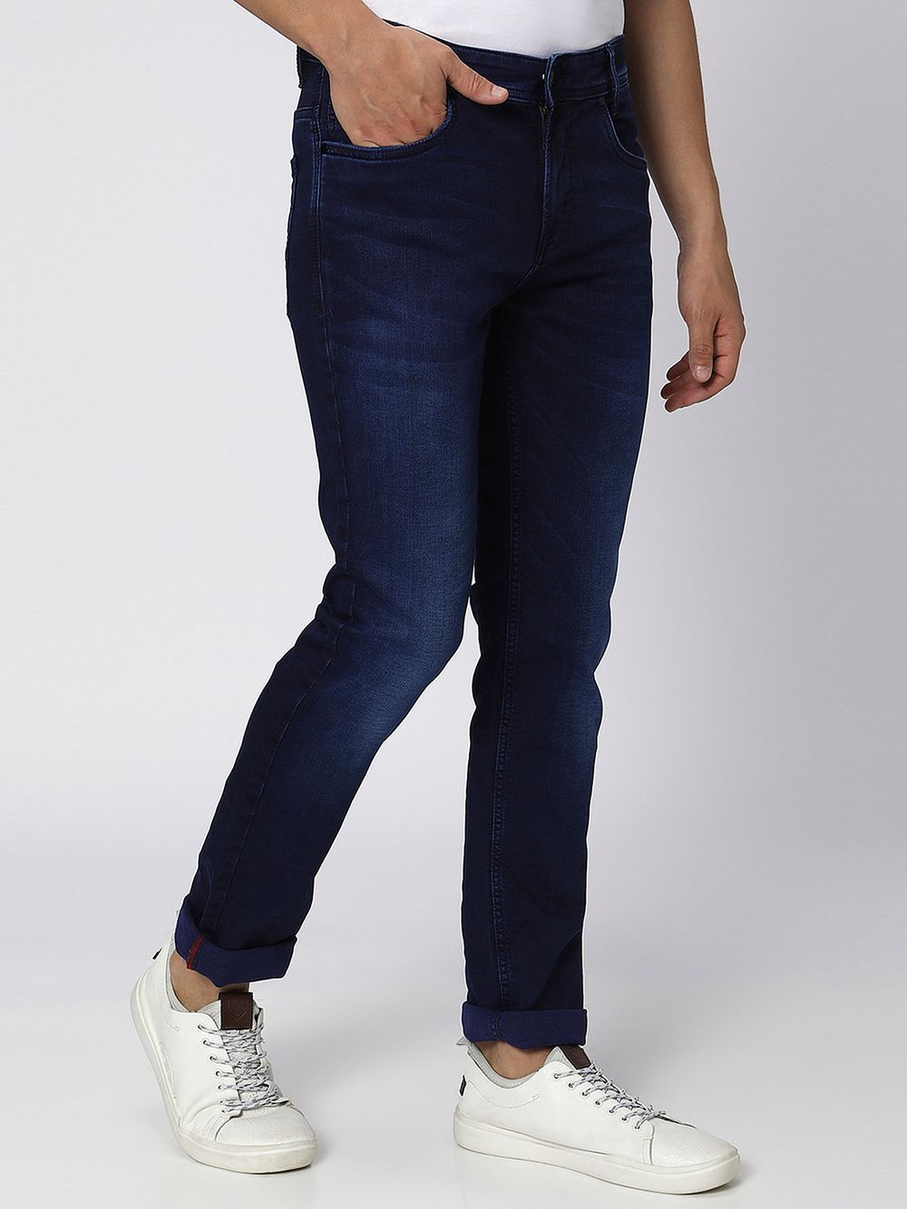 Dark Indigo Blue Narrow Fit Denim Deluxe Stretch Jeans