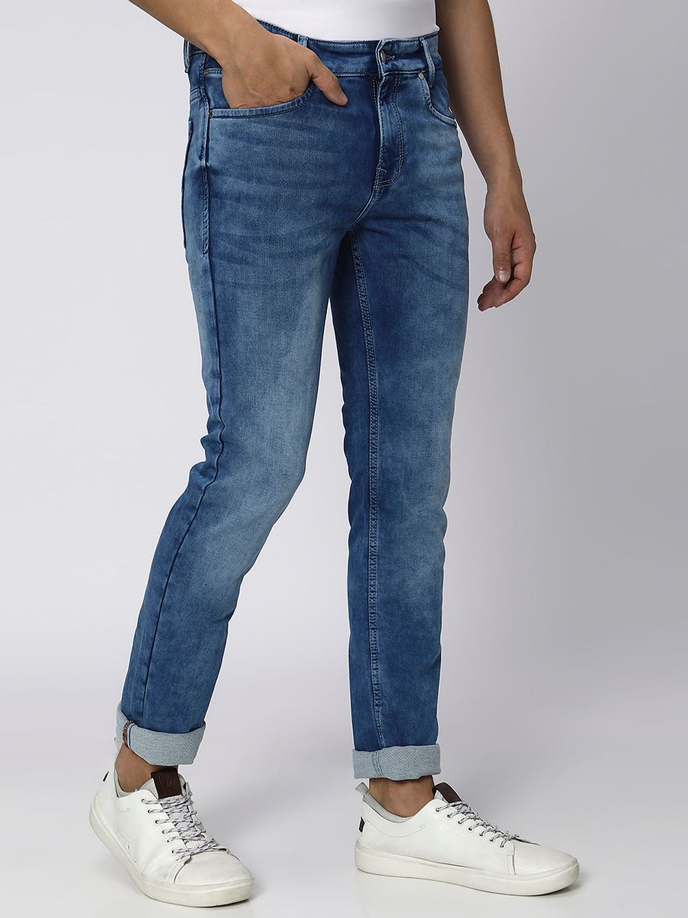 Mid Blue Narrow Fit Denim Deluxe Stretch Jeans