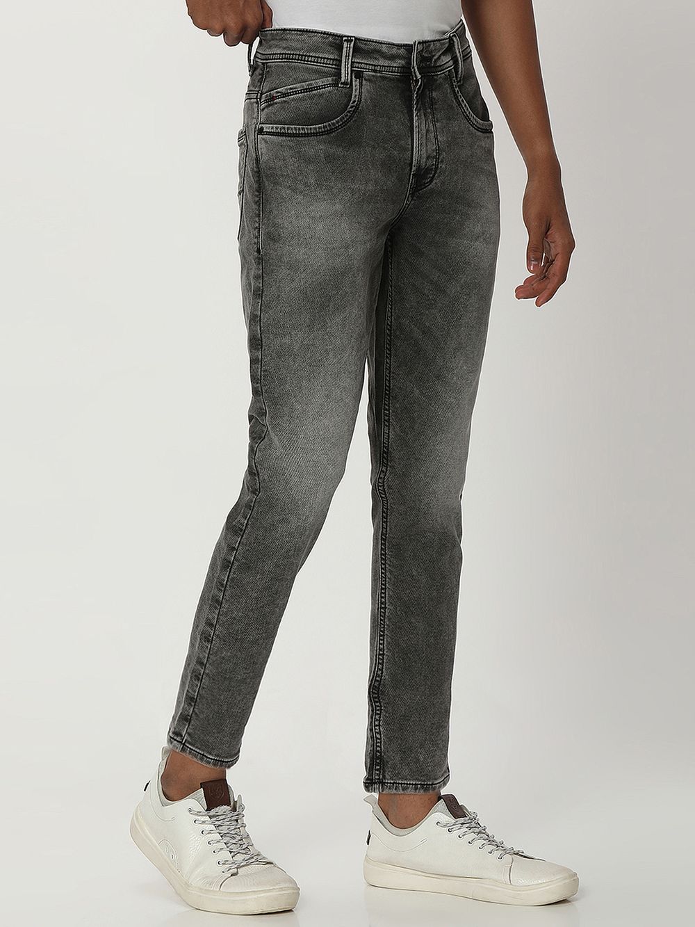 Grey Ankle Length Denim Deluxe Stretch Jeans