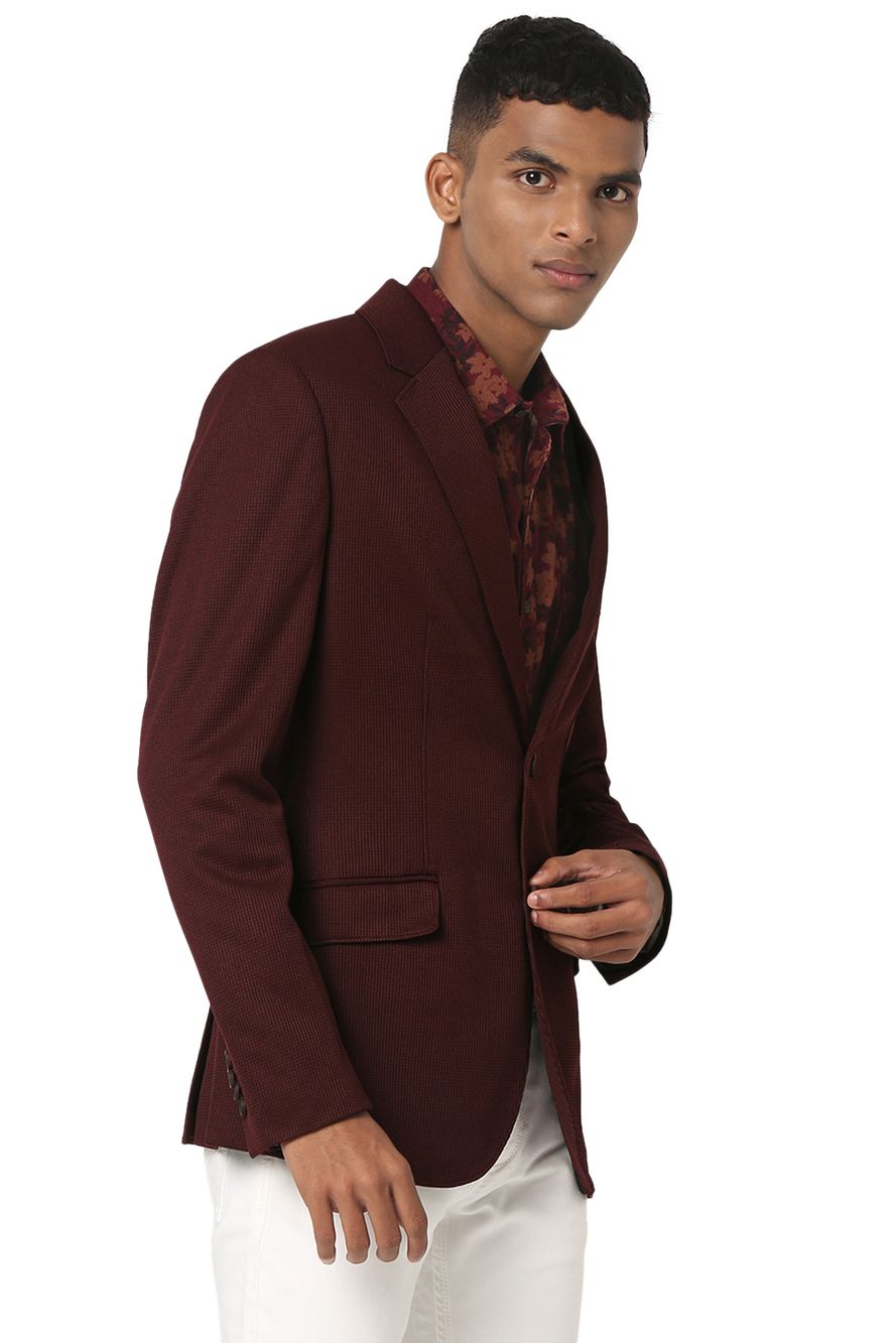 Maroon Solid Slim Fit Blazer