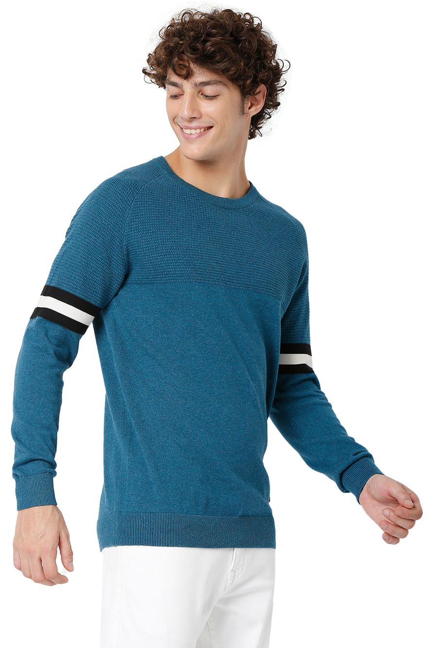 Stripe Sleeve Cotton Sweater