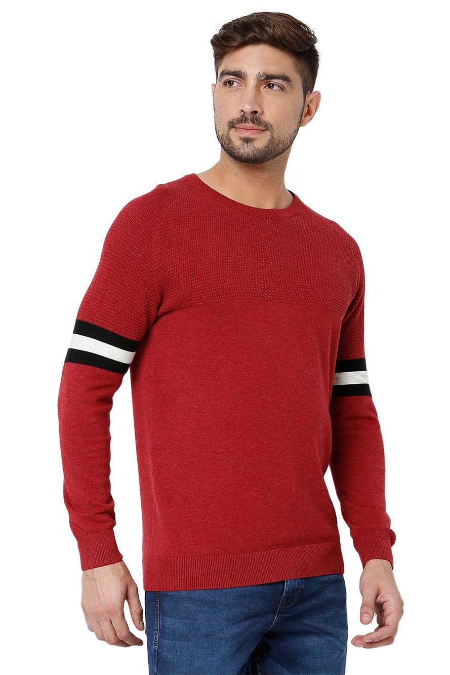 Stripe Sleeve Cotton Sweater