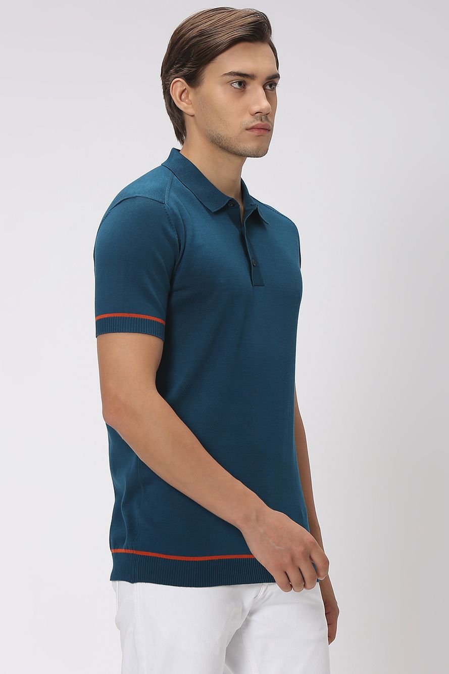 Teal Solid Flatknit Polo