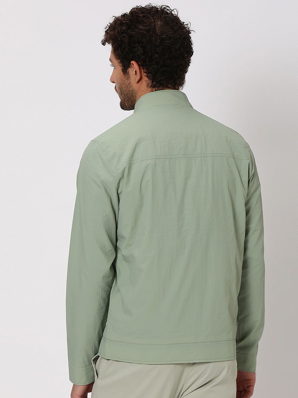 Light Green Textured Slim Fit Jacket