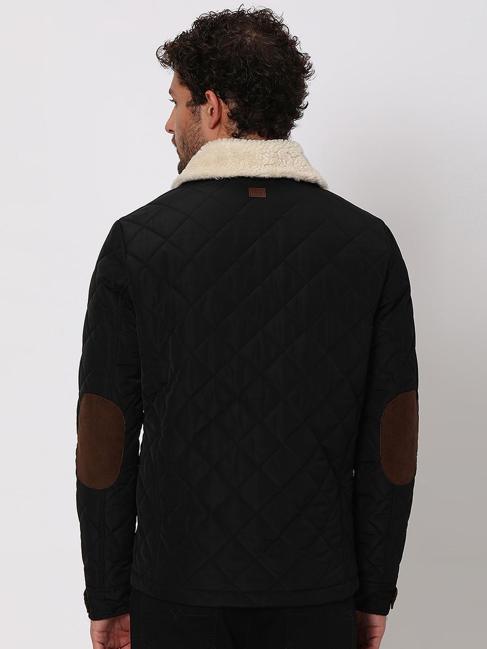 Black Quilted Sherpa Collar Jacket