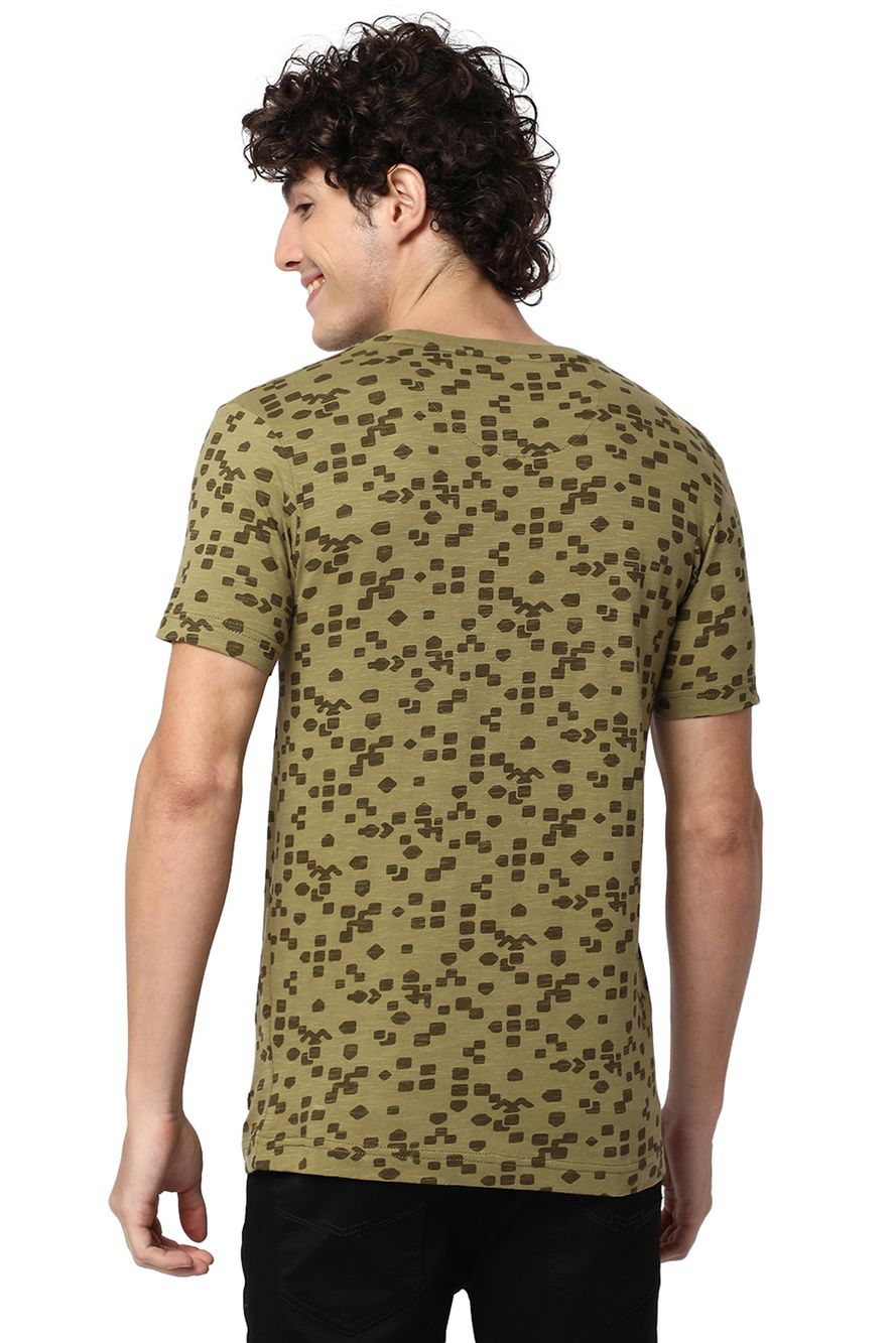 Light Olive Geometric Print T-Shirt