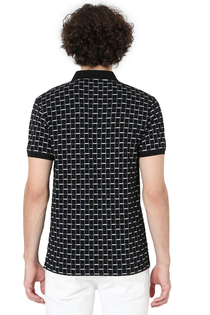 Black Geometric Print Polo