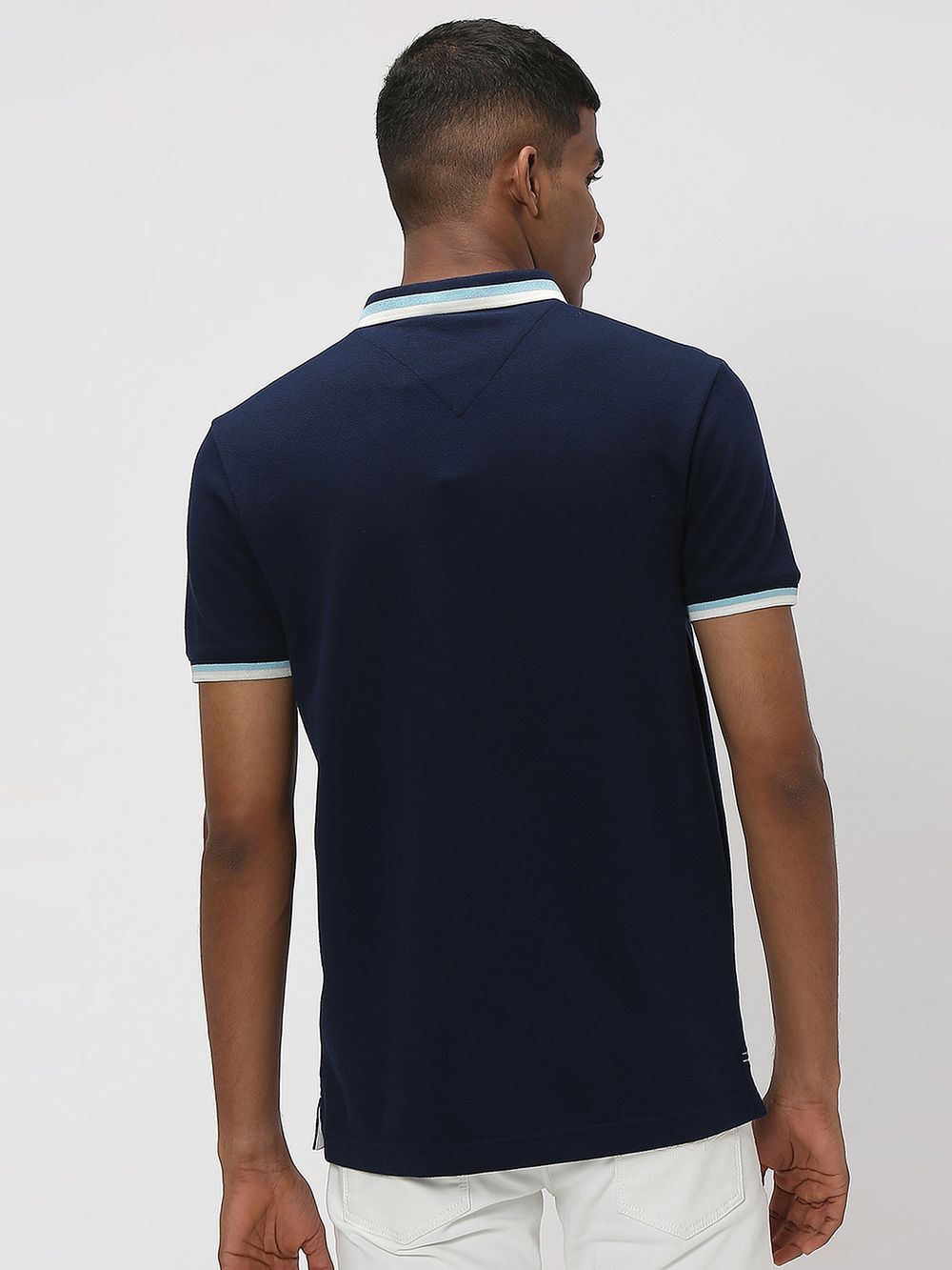 Navy & White Tipped Collar Pique Polo T-Shirt