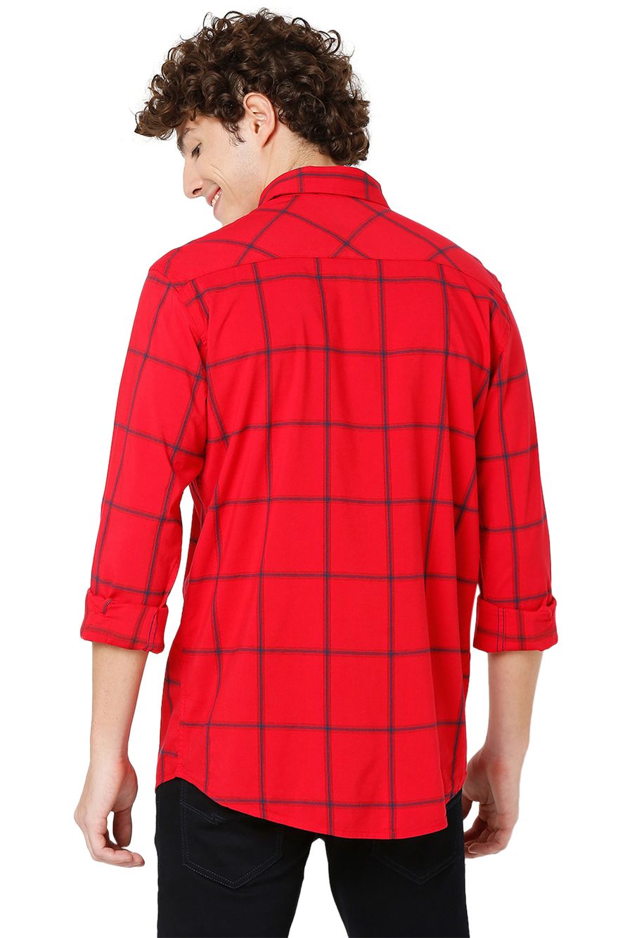 Red & Navy Bamboo Check Slim Fit Casual Shirt